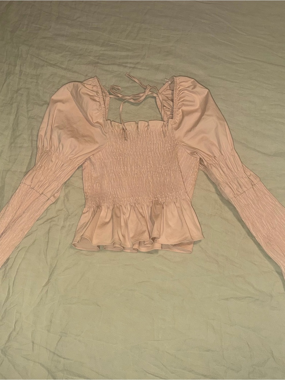 Topshop Blush Pink Smocked Peplum Long-Sleeve Crop Top